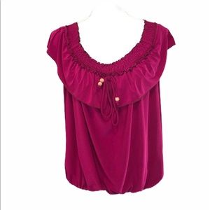 D.F.A. New York Off-Shoulder Ruffle Top – Magenta– Size Small – EUC